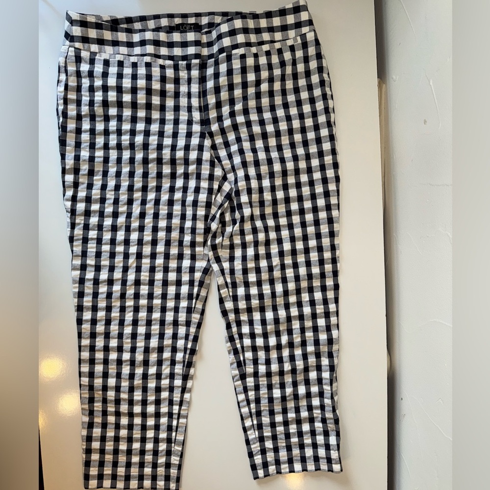 LOFT BLACK & WHITE GINGHAM CHECKERED SEERSUCKER CROPPED PANTS IN SZ 8P